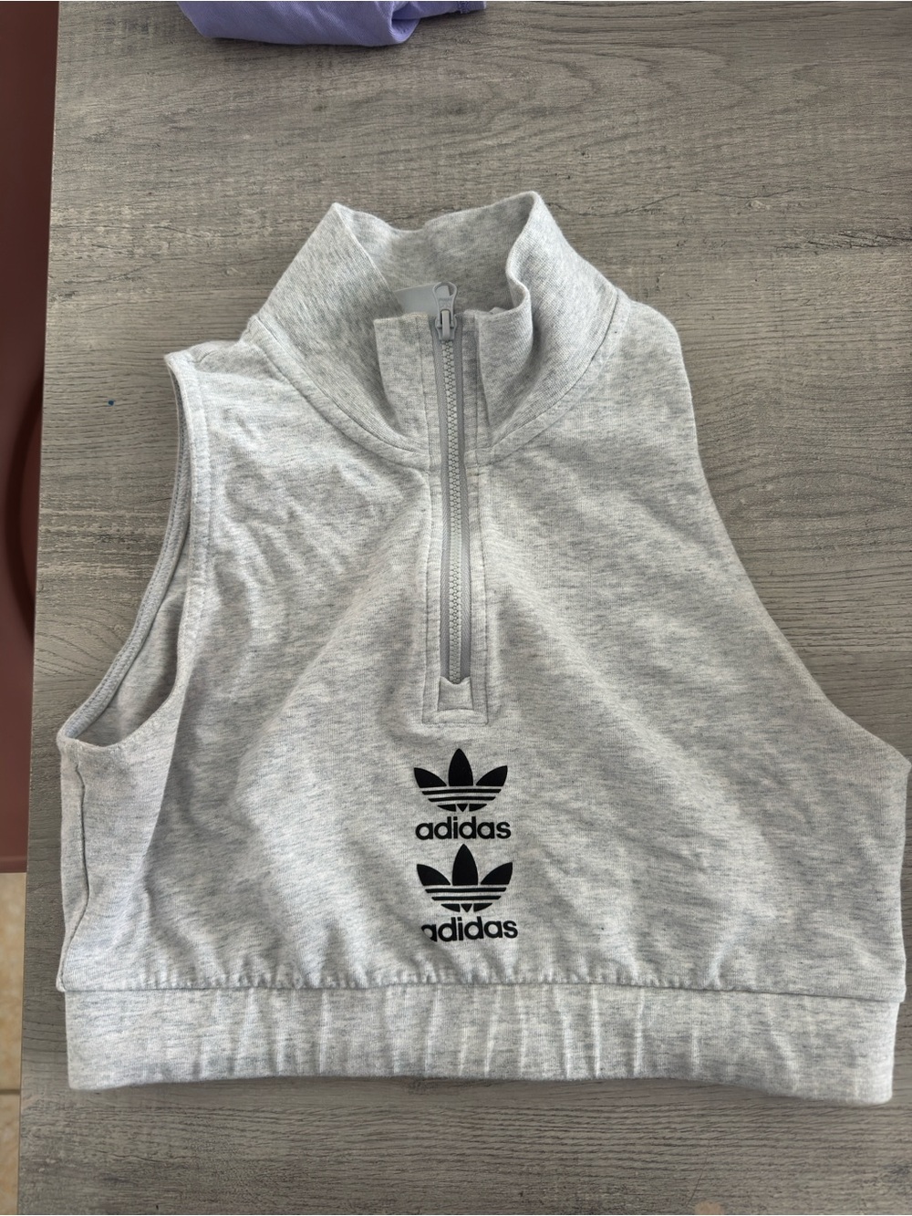 adidas Grey Sleeveless Zip-Front Cropped Tank